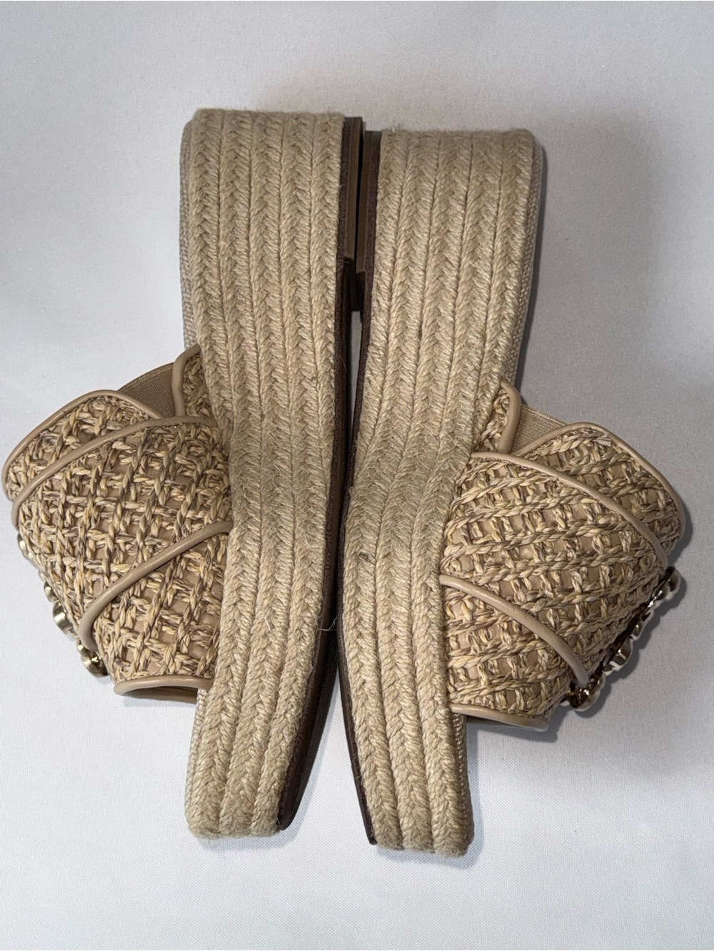 Sam Edelman Celia Woven Straw Raffia Espadrille Wedge Slide Sandals Tan Size 8 - Picture 3 of 7